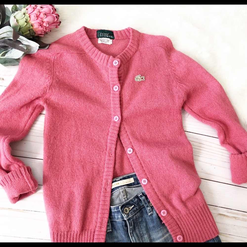 Vintage Izod Lacoste rose wool cardigan s